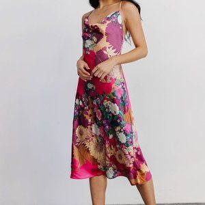 Aakaa Floral Satin Midi Dress